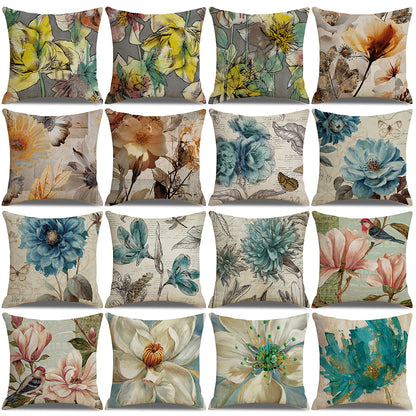 Retro Flower Pillow Case Linen Cushion Cover Sofa Bed Car Cafe Office Decoration