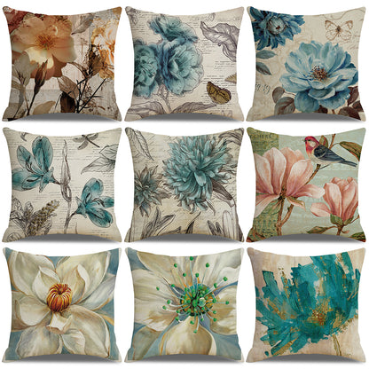 Retro Flower Pillow Case Linen Cushion Cover Sofa Bed Car Cafe Office Decoration