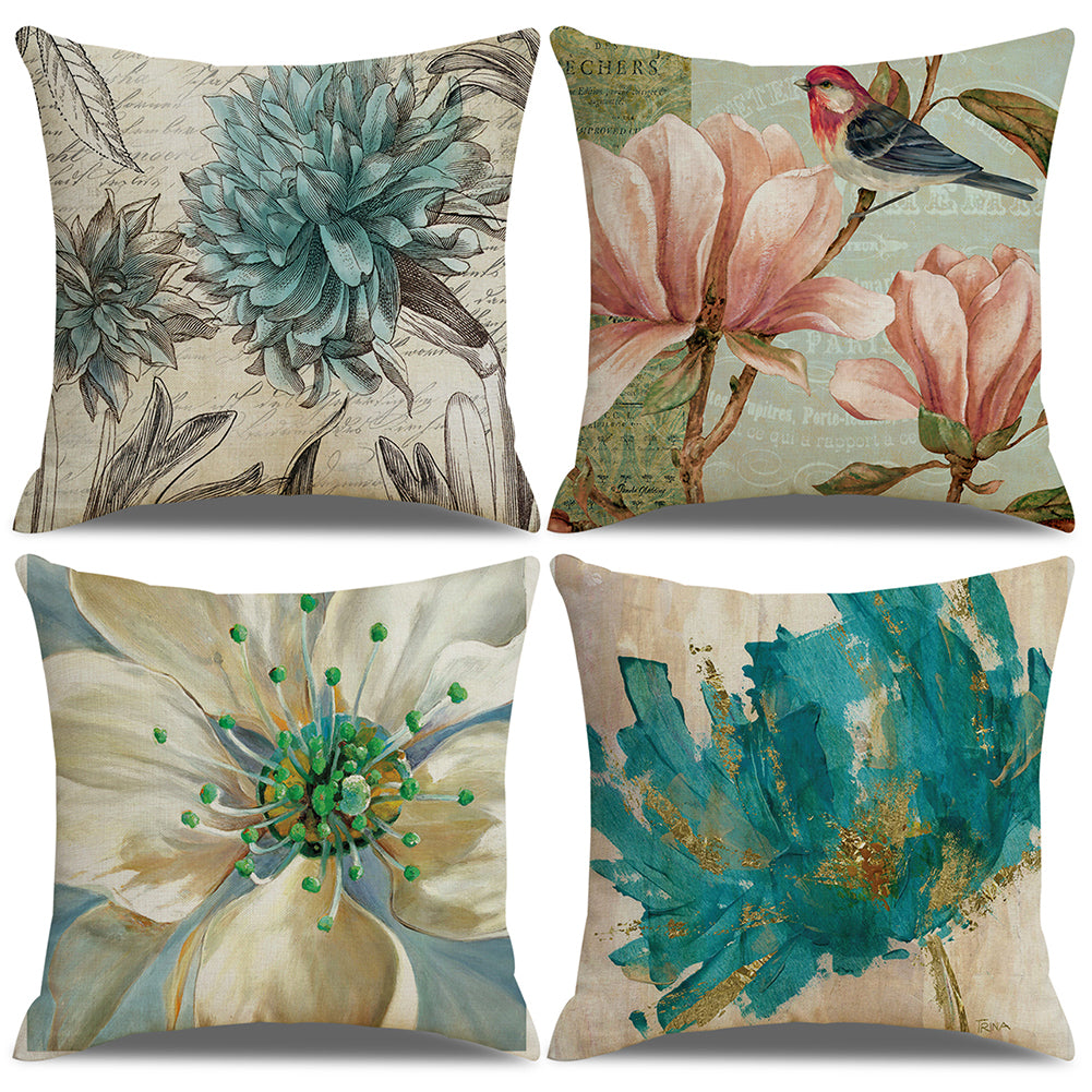 Retro Flower Pillow Case Linen Cushion Cover Sofa Bed Car Cafe Office Decoration