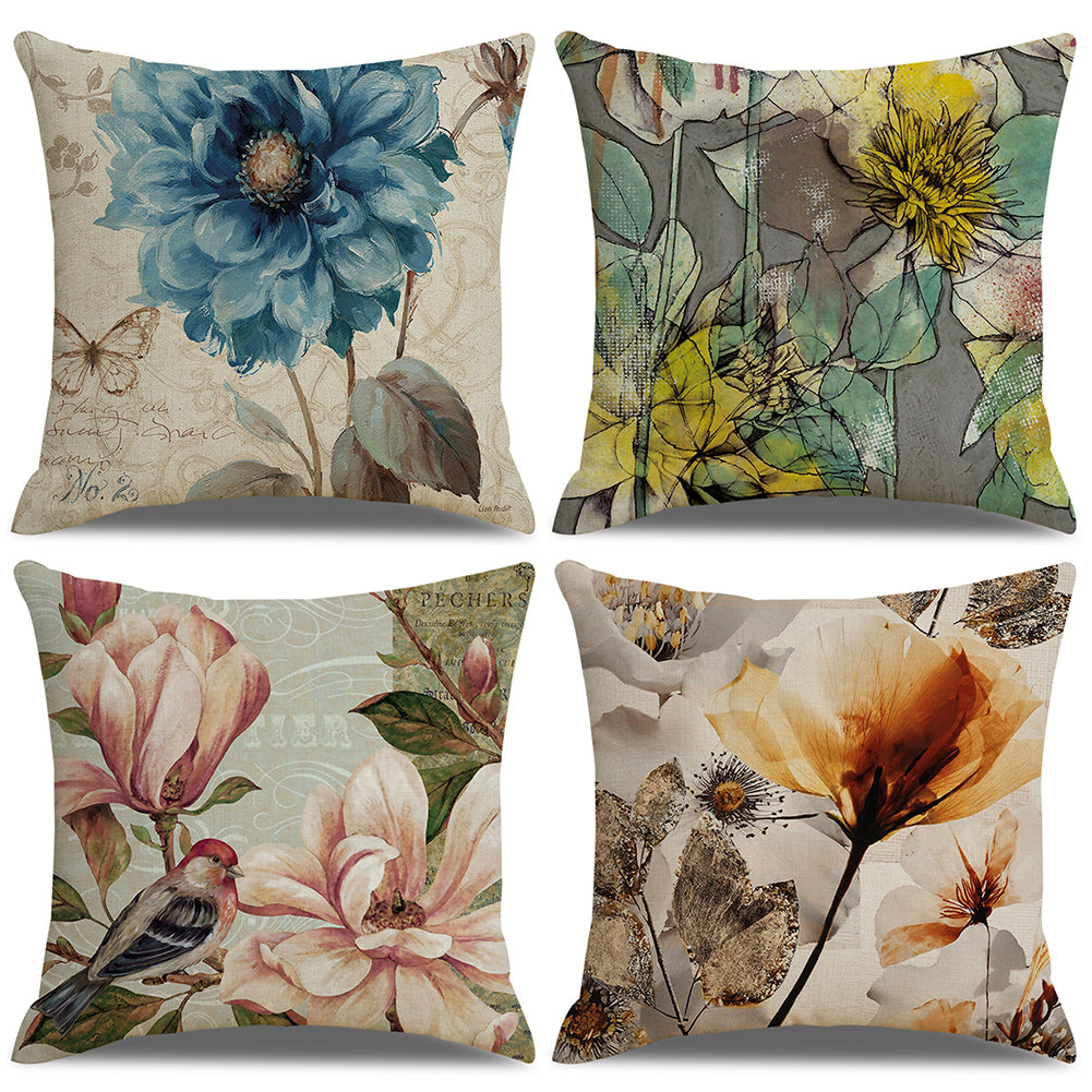 Retro Flower Pillow Case Linen Cushion Cover Sofa Bed Car Cafe Office Decoration