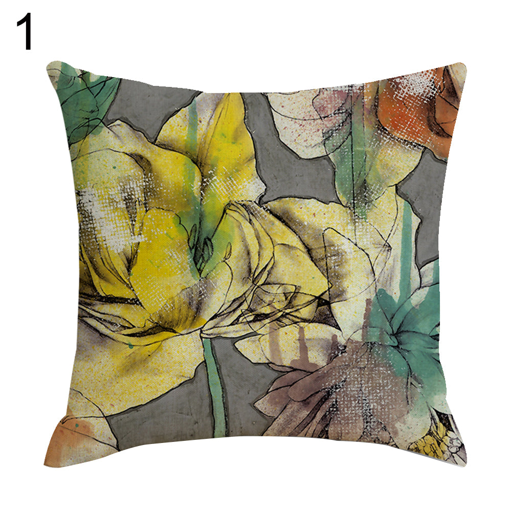 Retro Flower Pillow Case Linen Cushion Cover Sofa Bed Car Cafe Office Decoration