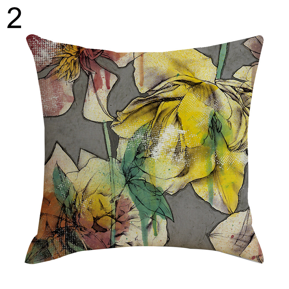 Retro Flower Pillow Case Linen Cushion Cover Sofa Bed Car Cafe Office Decoration