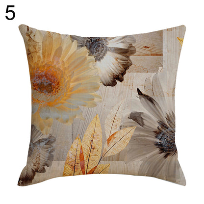 Retro Flower Pillow Case Linen Cushion Cover Sofa Bed Car Cafe Office Decoration