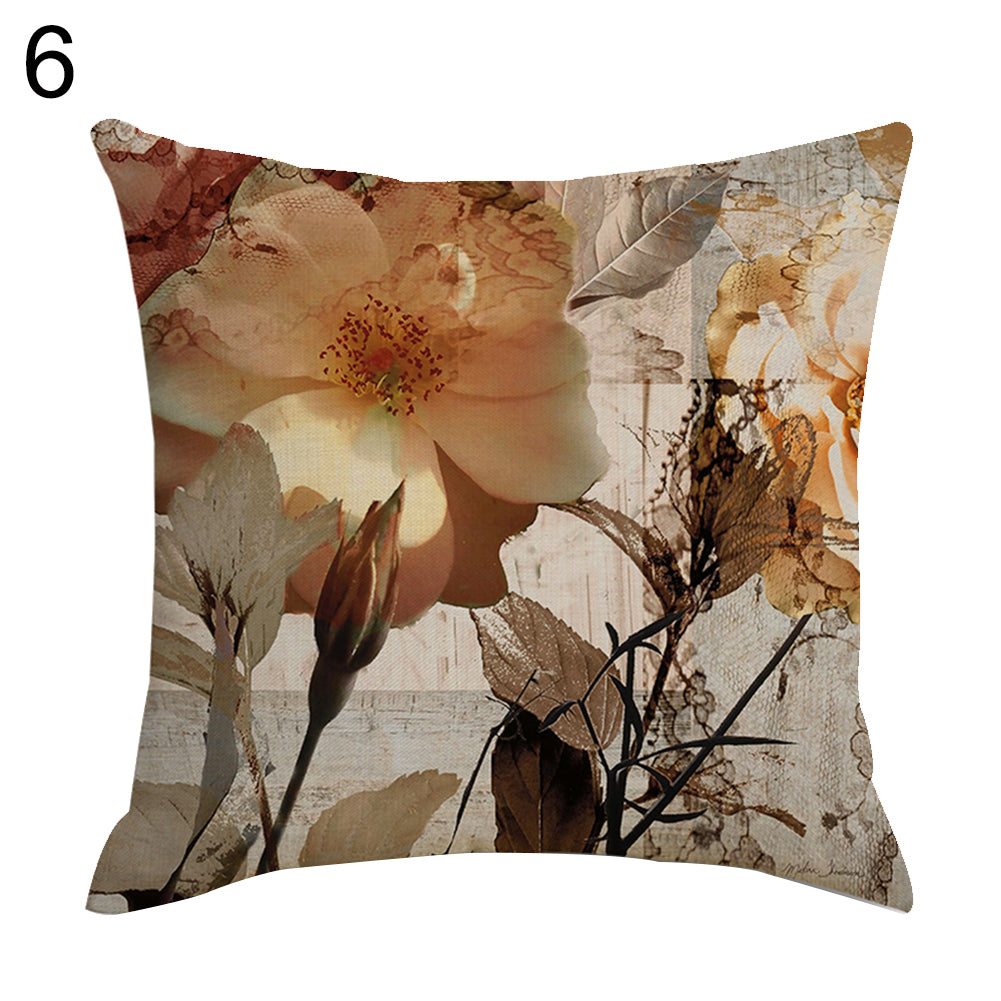 Retro Flower Pillow Case Linen Cushion Cover Sofa Bed Car Cafe Office Decoration