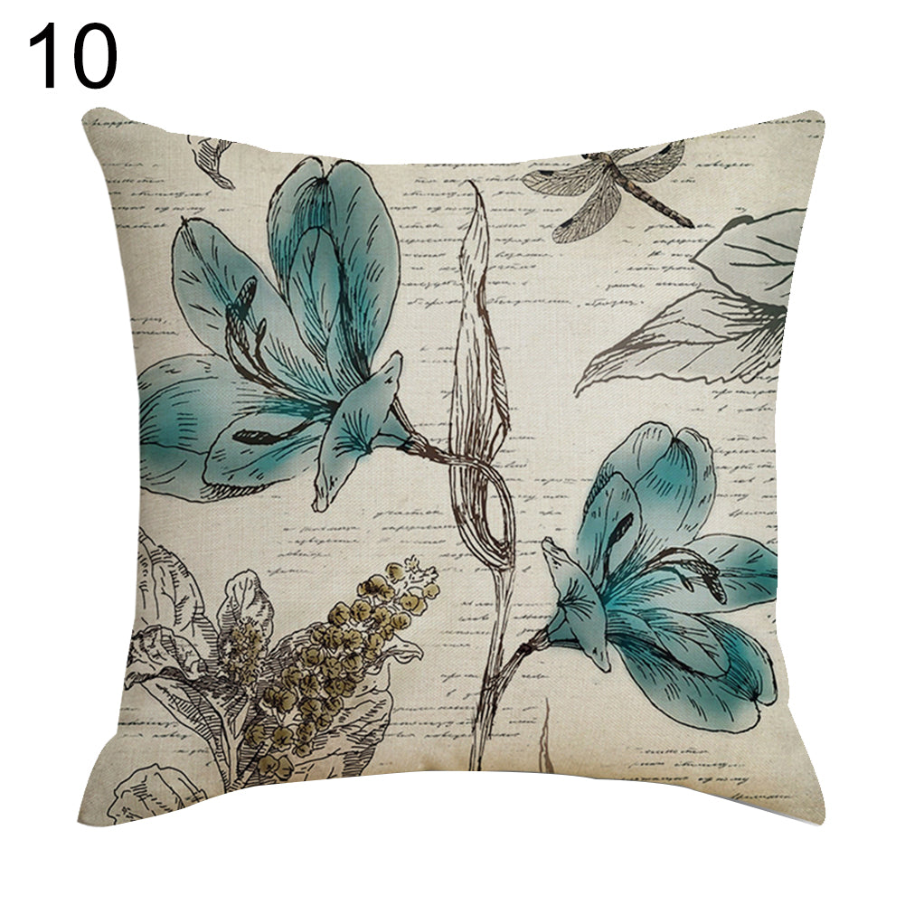 Retro Flower Pillow Case Linen Cushion Cover Sofa Bed Car Cafe Office Decoration