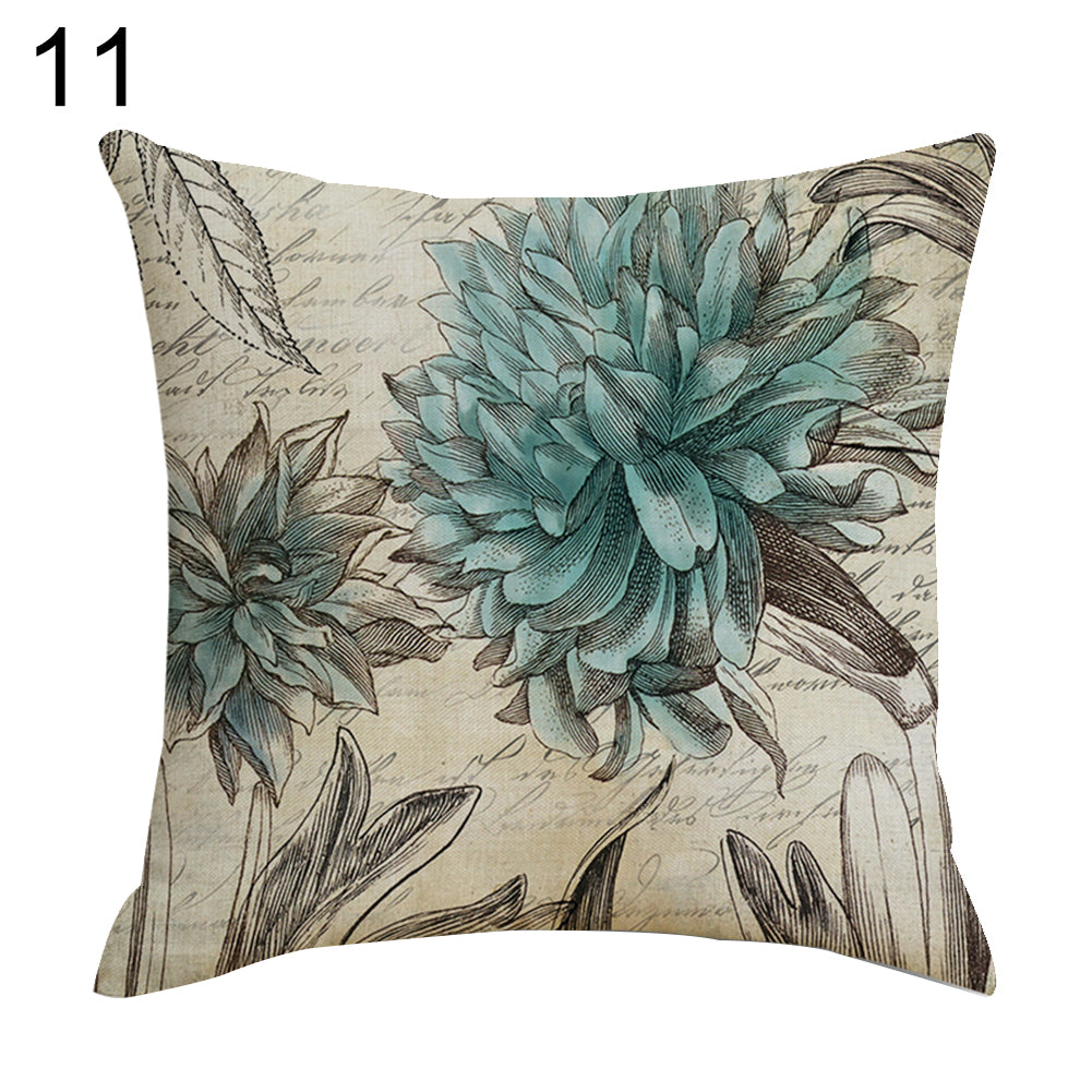 Retro Flower Pillow Case Linen Cushion Cover Sofa Bed Car Cafe Office Decoration