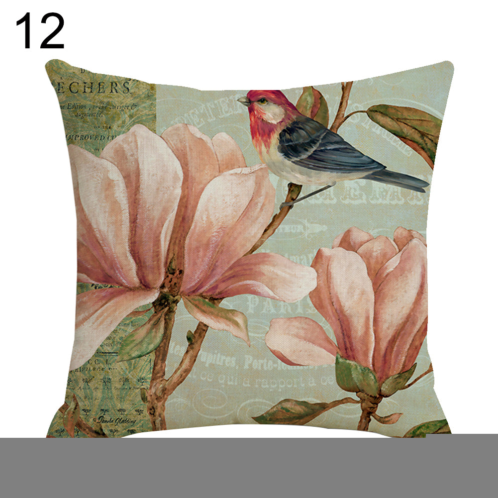 Retro Flower Pillow Case Linen Cushion Cover Sofa Bed Car Cafe Office Decoration