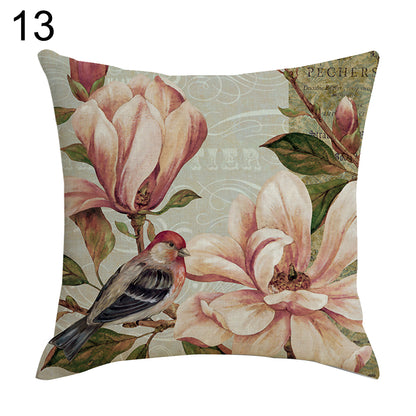 Retro Flower Pillow Case Linen Cushion Cover Sofa Bed Car Cafe Office Decoration