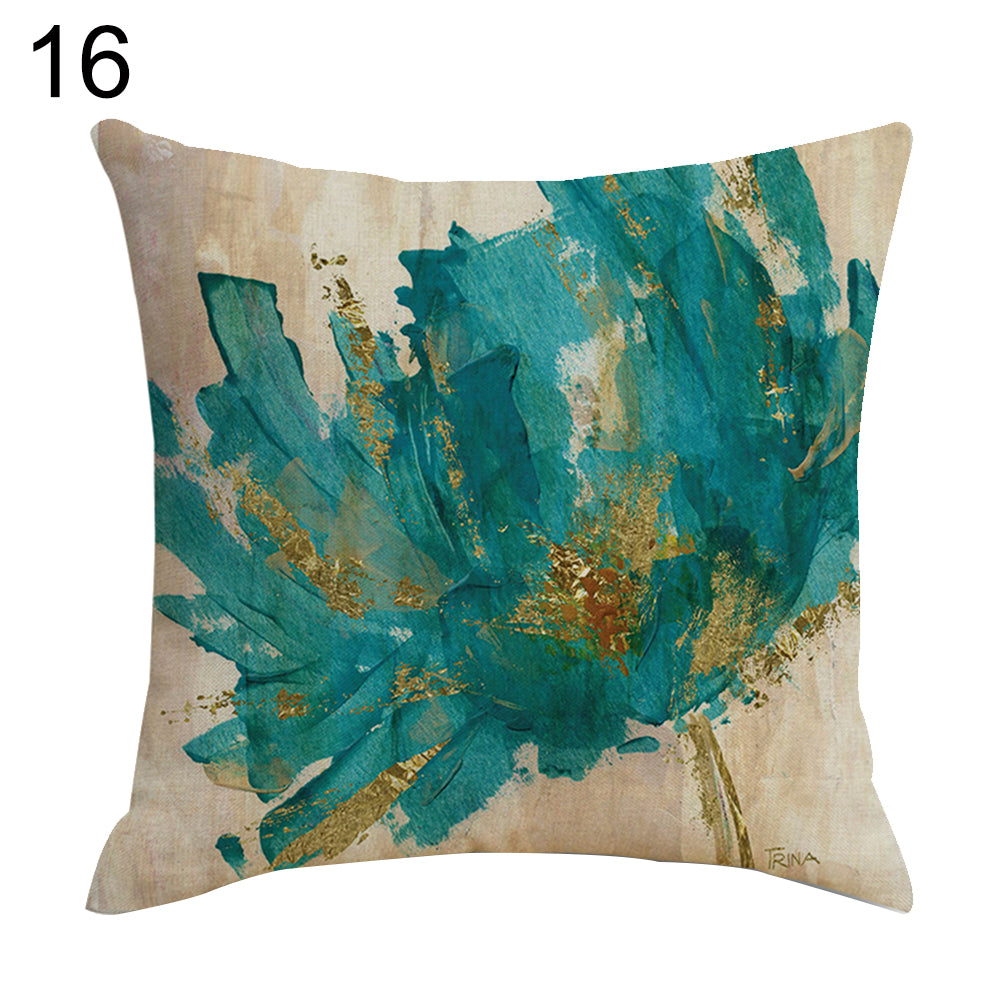 Retro Flower Pillow Case Linen Cushion Cover Sofa Bed Car Cafe Office Decoration