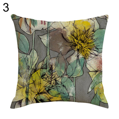 Retro Flower Pillow Case Linen Cushion Cover Sofa Bed Car Cafe Office Decoration