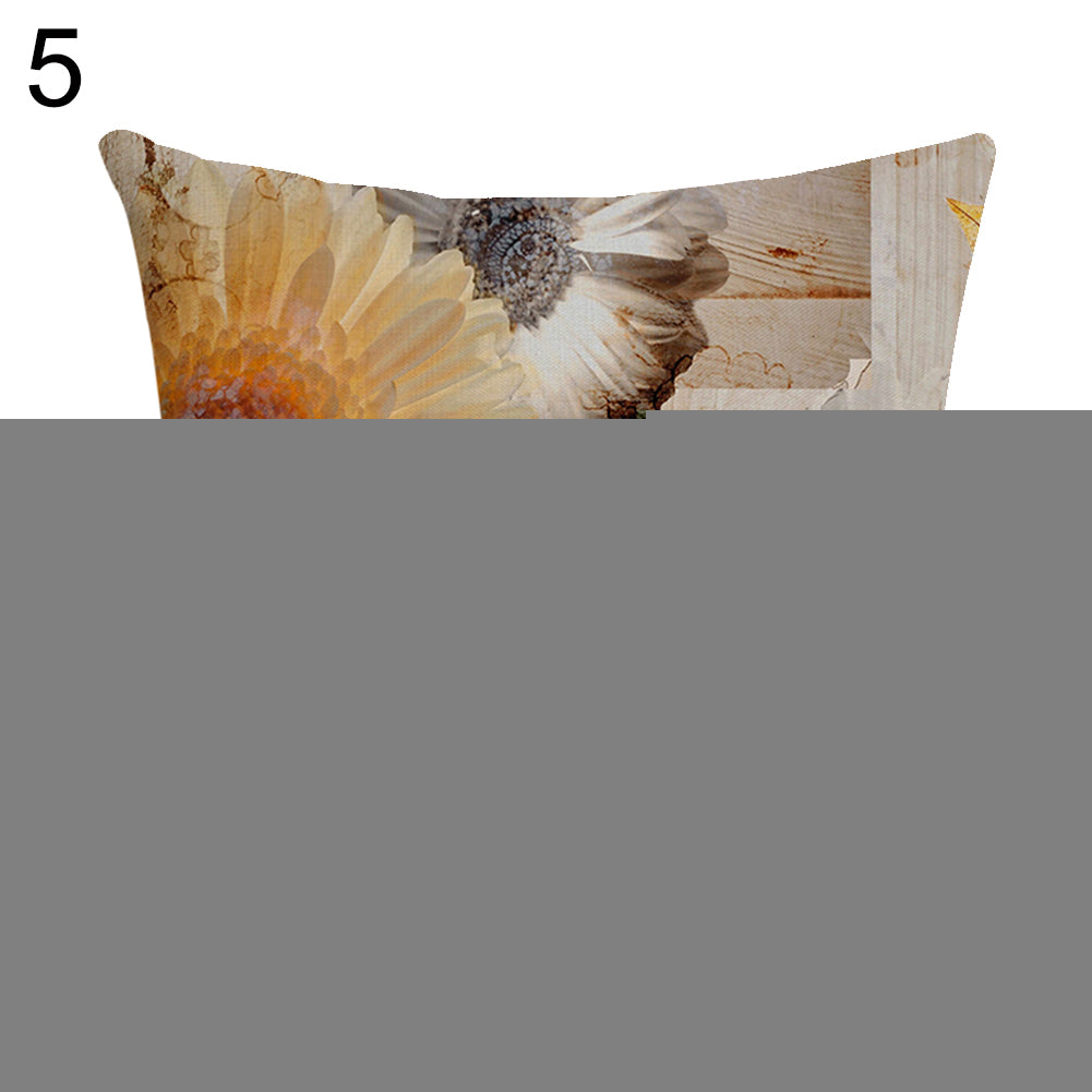 Retro Flower Pillow Case Linen Cushion Cover Sofa Bed Car Cafe Office Decoration