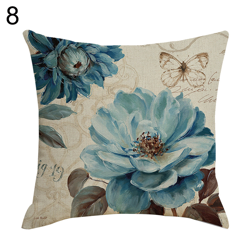 Retro Flower Pillow Case Linen Cushion Cover Sofa Bed Car Cafe Office Decoration