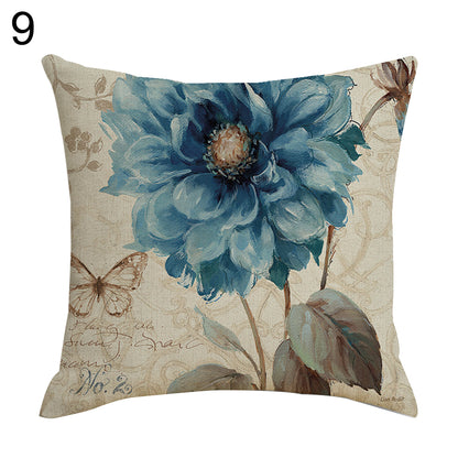 Retro Flower Pillow Case Linen Cushion Cover Sofa Bed Car Cafe Office Decoration